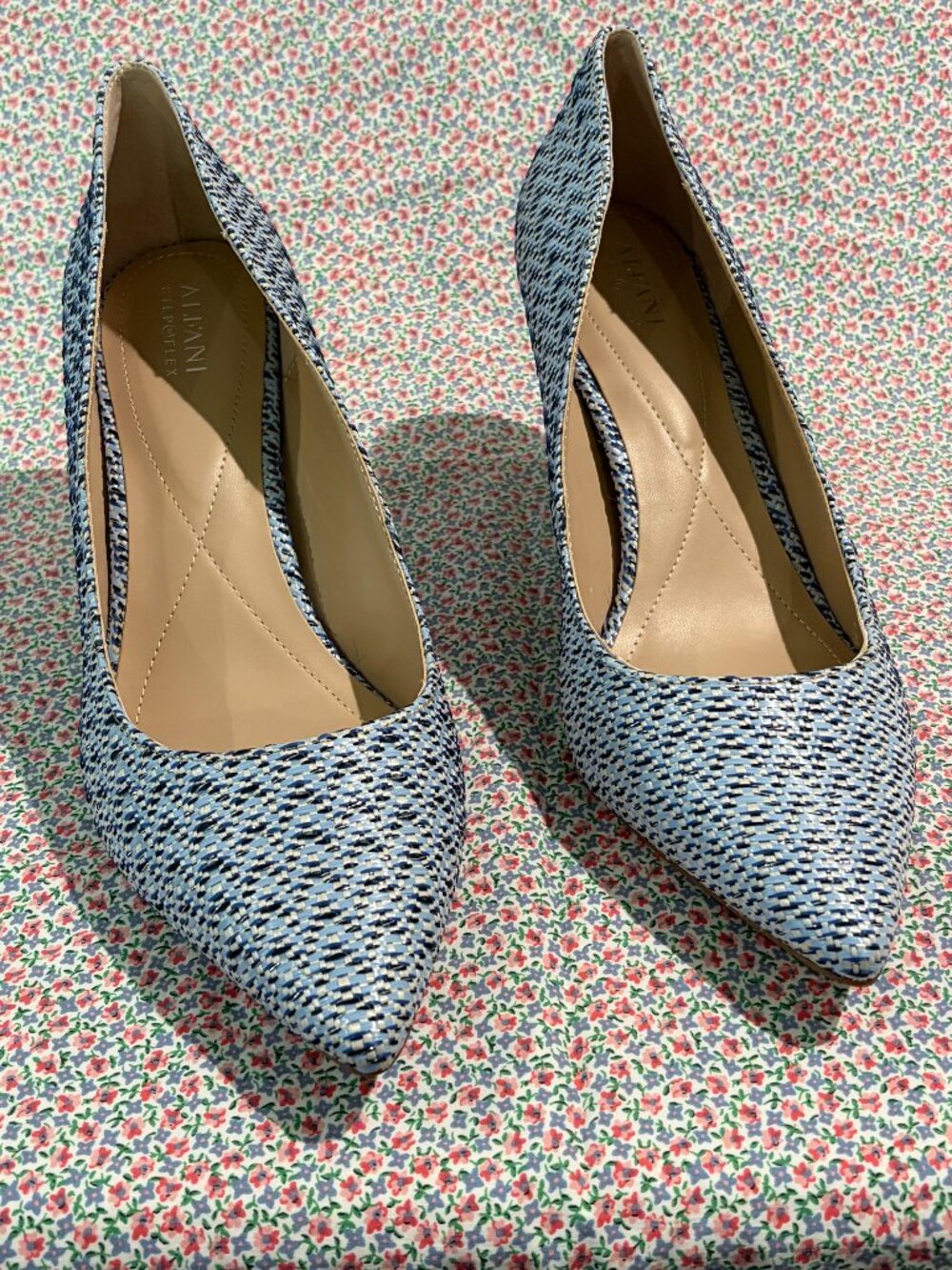 Alfani Jeules Blue Raffia Sparky Heels - beautiful color and texture, size 12